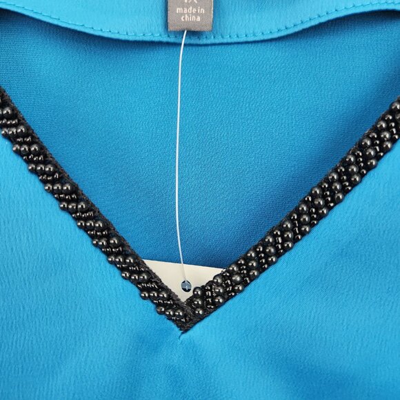 The Limited Beaded Tulip Sleeve Blouse Beaded Neckline Size 1X Mykonos Blue New - Picture 5 of 8